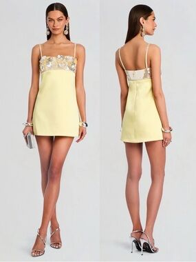 Retrofete Lark Embroidered Mini Dress Yellow NEW with tags